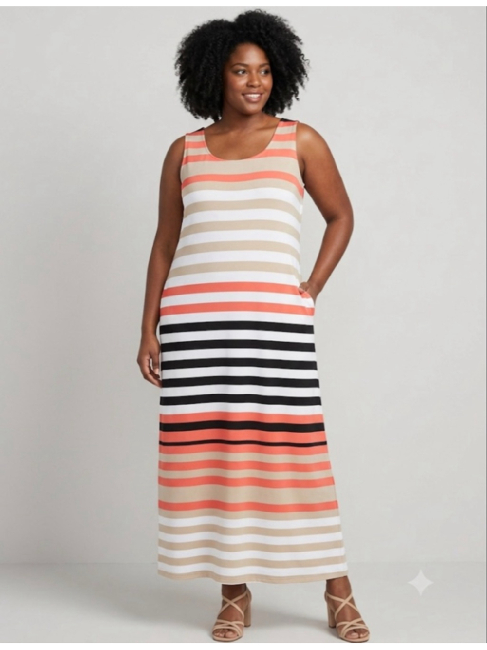 Jessica Howard Maxi Dress Size XL Orange White Black Striped